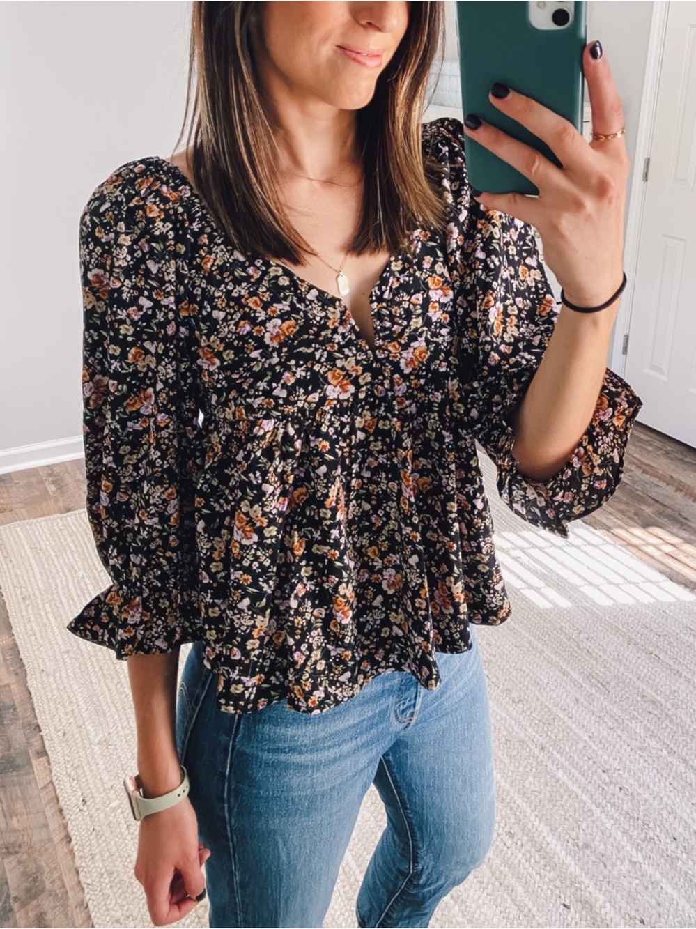Women's Black Floral Peplum Blouse